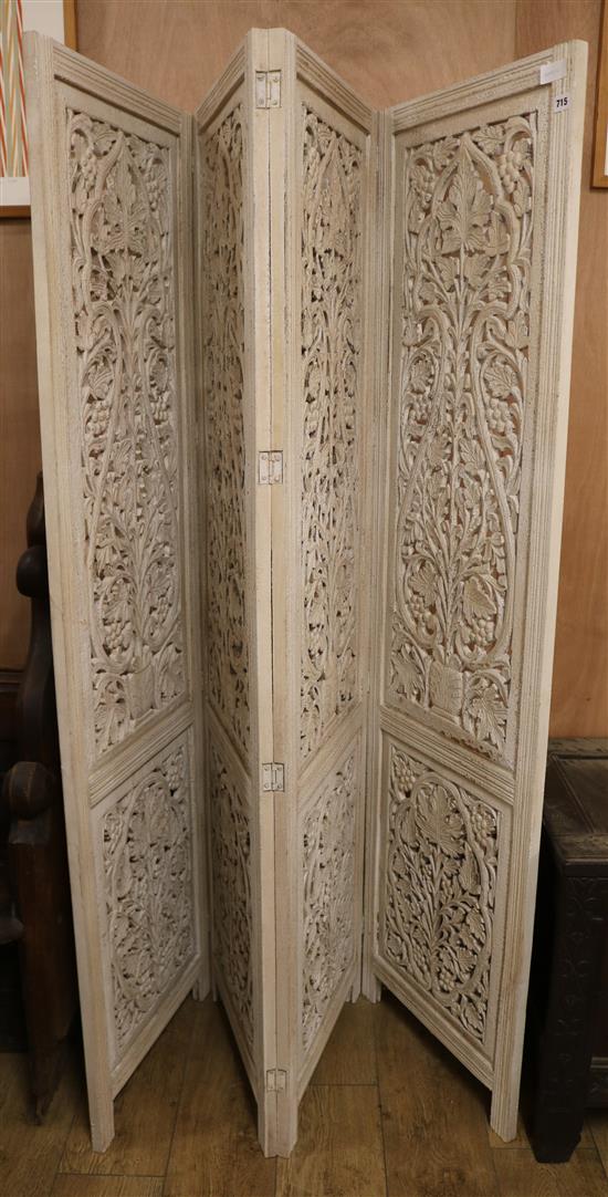 An Indian four fold white painted screen each section W.50cm